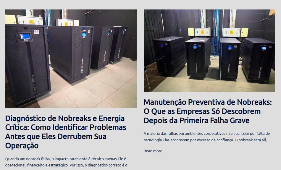 Print do blog técnico da Control Systems com artigos sobre diagnóstico e manutenção preventiva