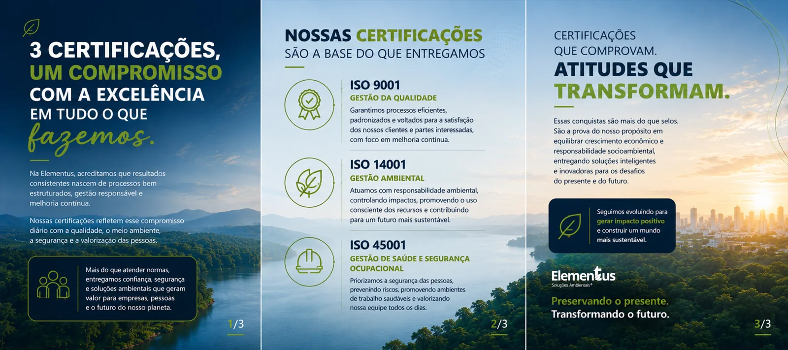 Carrossel institucional da Elementus sobre certificações