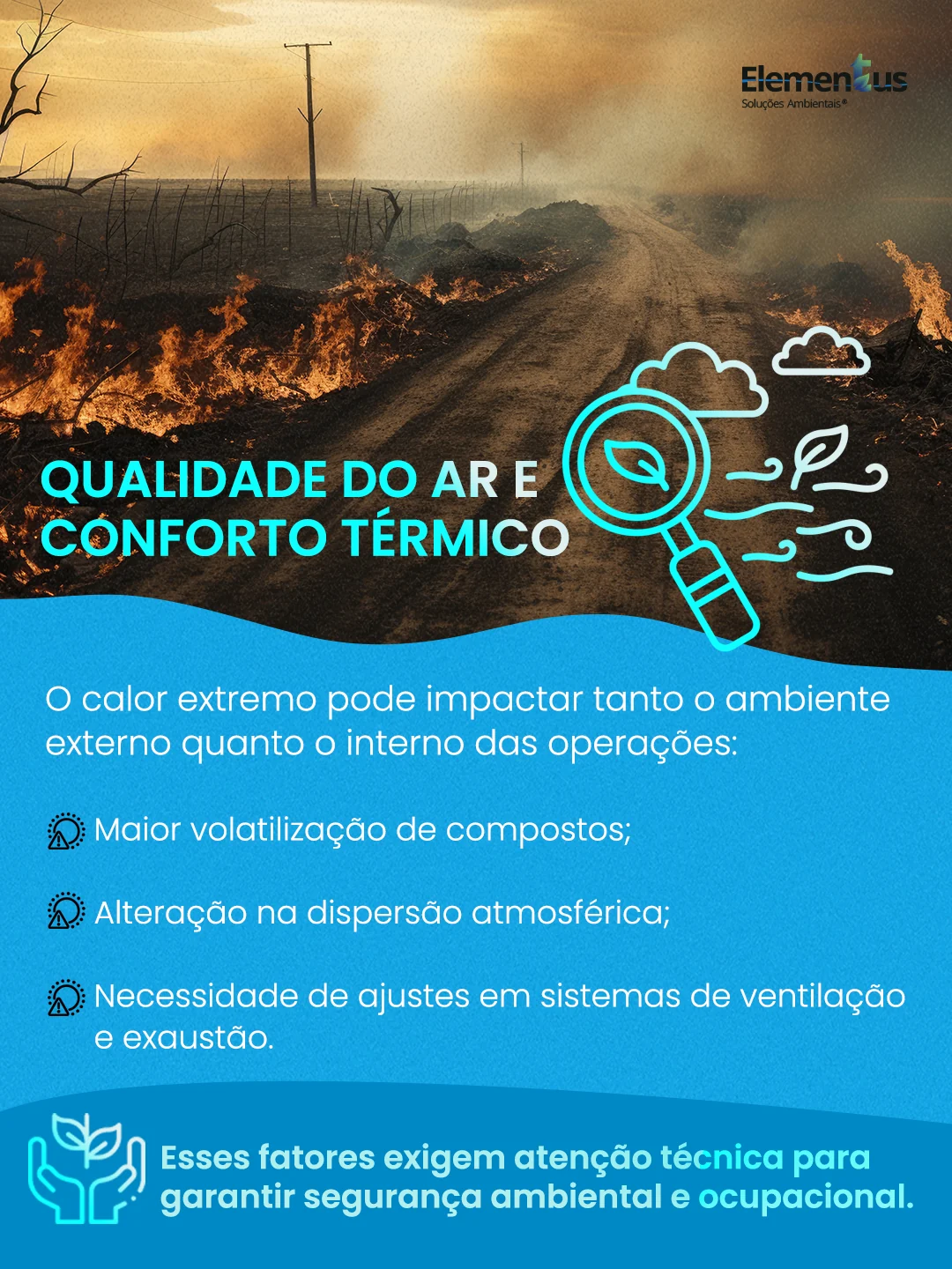 Post da Elementus sobre qualidade do ar e conforto térmico