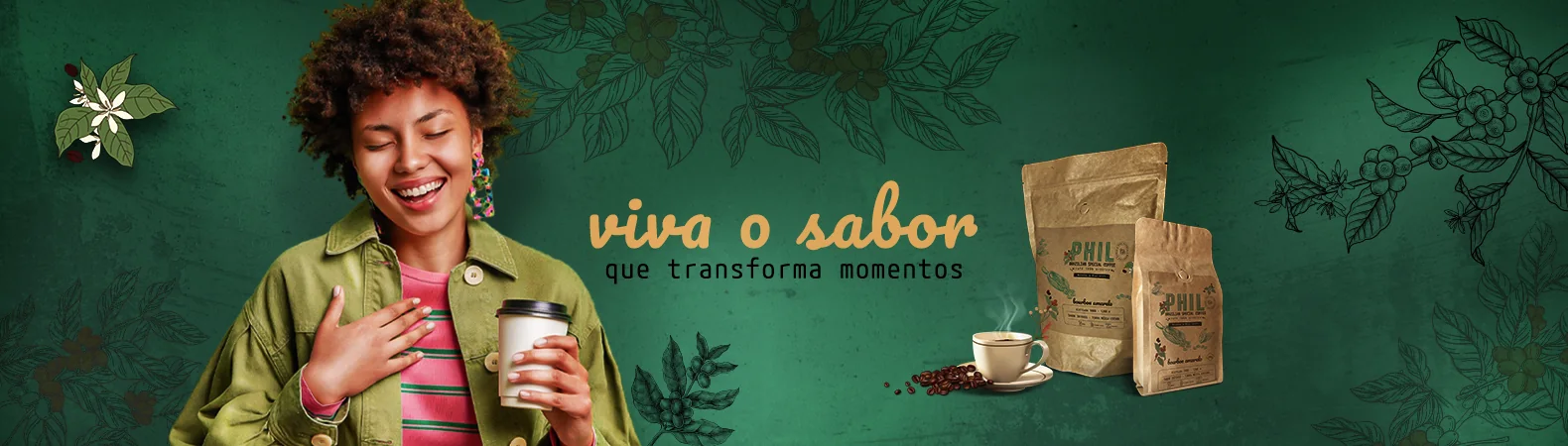 Banner Phil Coffee com fundo verde